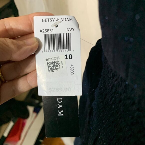 Betsy Adam Sammi Long Glitter Mesh Mock Neck Formal Dress Sz 2 in Navy - Picture 8 of 11